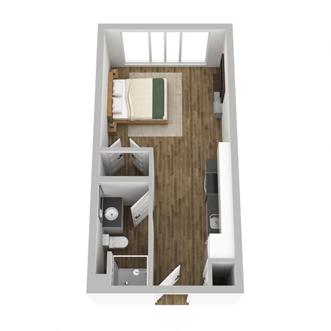 Floor plan for studio, 1 bath, 311 sqft